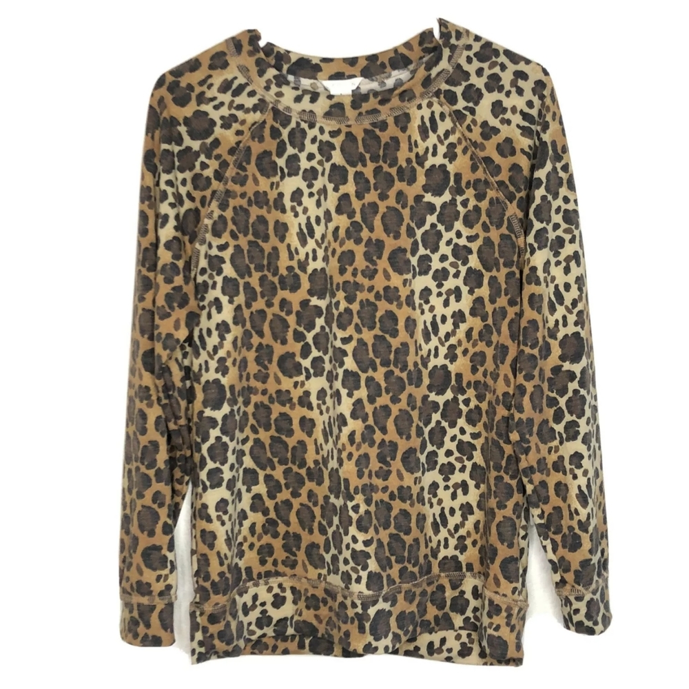 New Caslon Cozy Print Sweatshirt Leopard g11